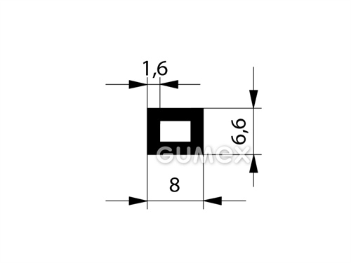 Pryžový profil obdélníkový s dutinkou, 6,6x8mm, 70°ShA, EPDM, -40°C/+100°C, černý
